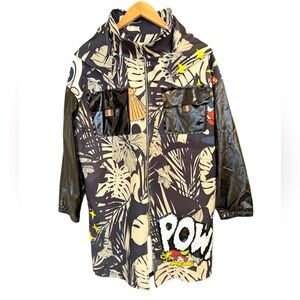 Souchi M EUC Bold Graphic Women's hooded Jacket with beaded “POW” and comic book